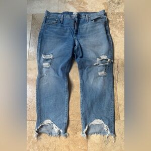 J Crew Slouchy Boyfriend Jean Size 31P med wash raw hem distressed EUC